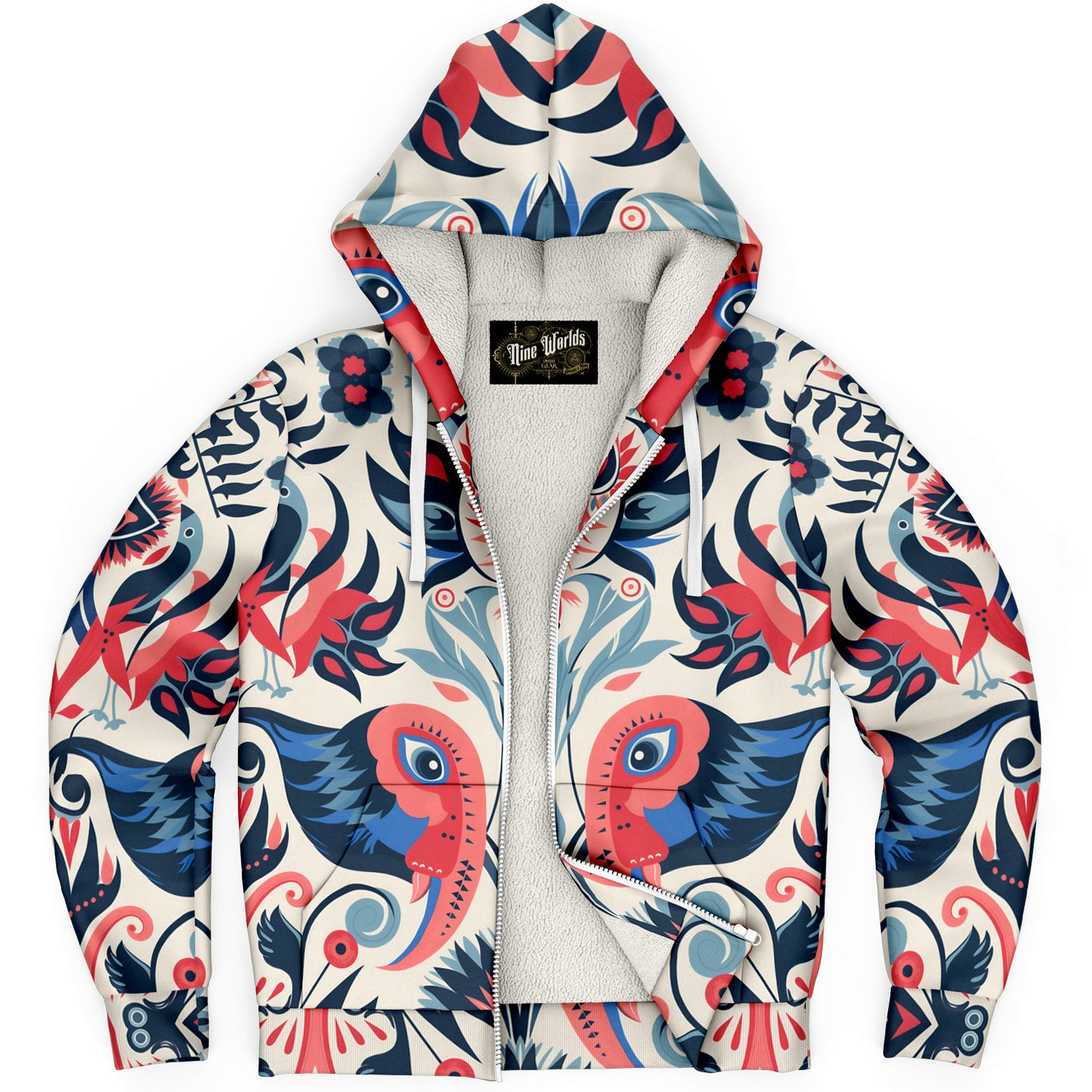 Fleece-Lined  Zip Hoodie - Columbian Zoomorphic Art - Nine Worlds Gear