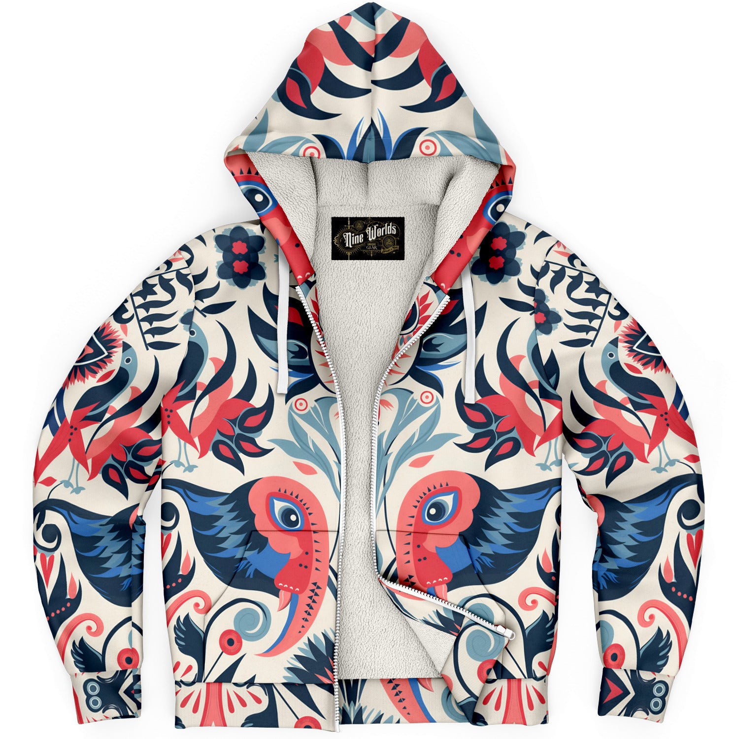 Fleece-Lined  Zip Hoodie - Columbian Zoomorphic Art - Nine Worlds Gear