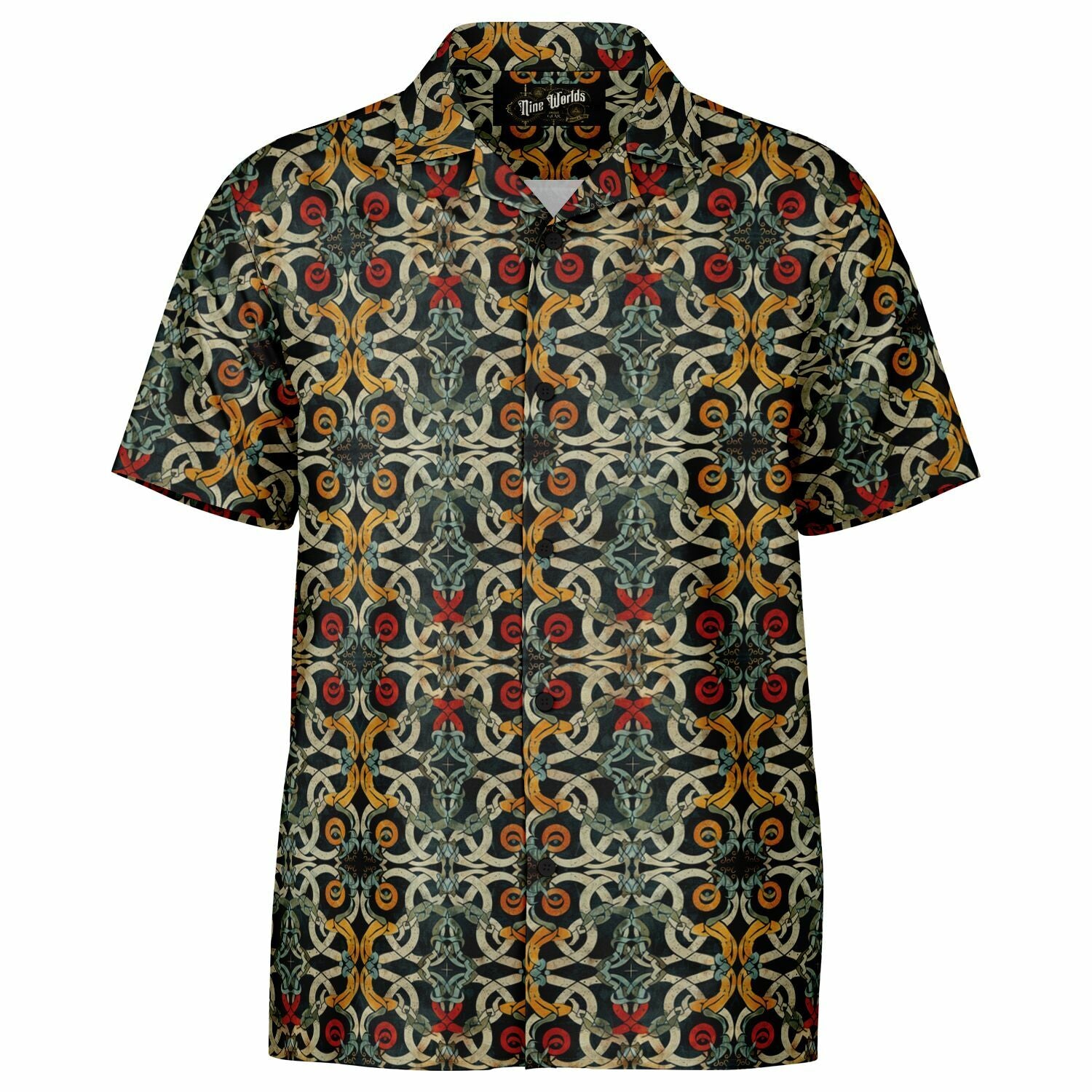 Spread Collar Short Sleeve Button-Down Shirt Norse Viking & Mythology Collection - Jelling - Nine Worlds Gear