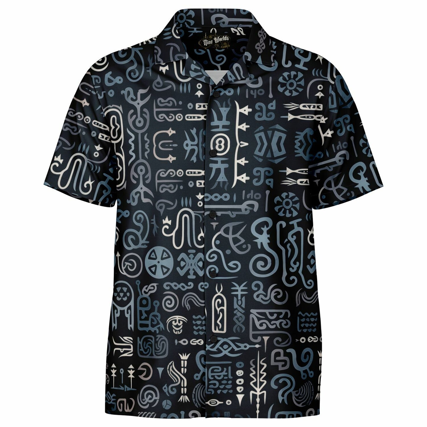 Spread Collar Short Sleeve Button-Down Shirt -  Norse Viking & Mythology Collection - Norse Symbols - Nine Worlds Gear