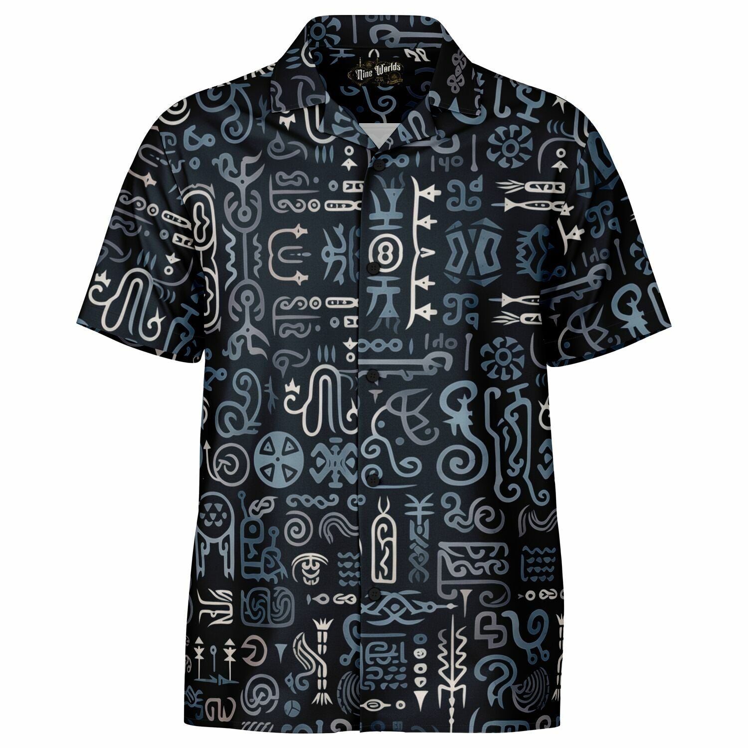 Spread Collar Short Sleeve Button-Down Shirt -  Norse Viking & Mythology Collection - Norse Symbols - Nine Worlds Gear