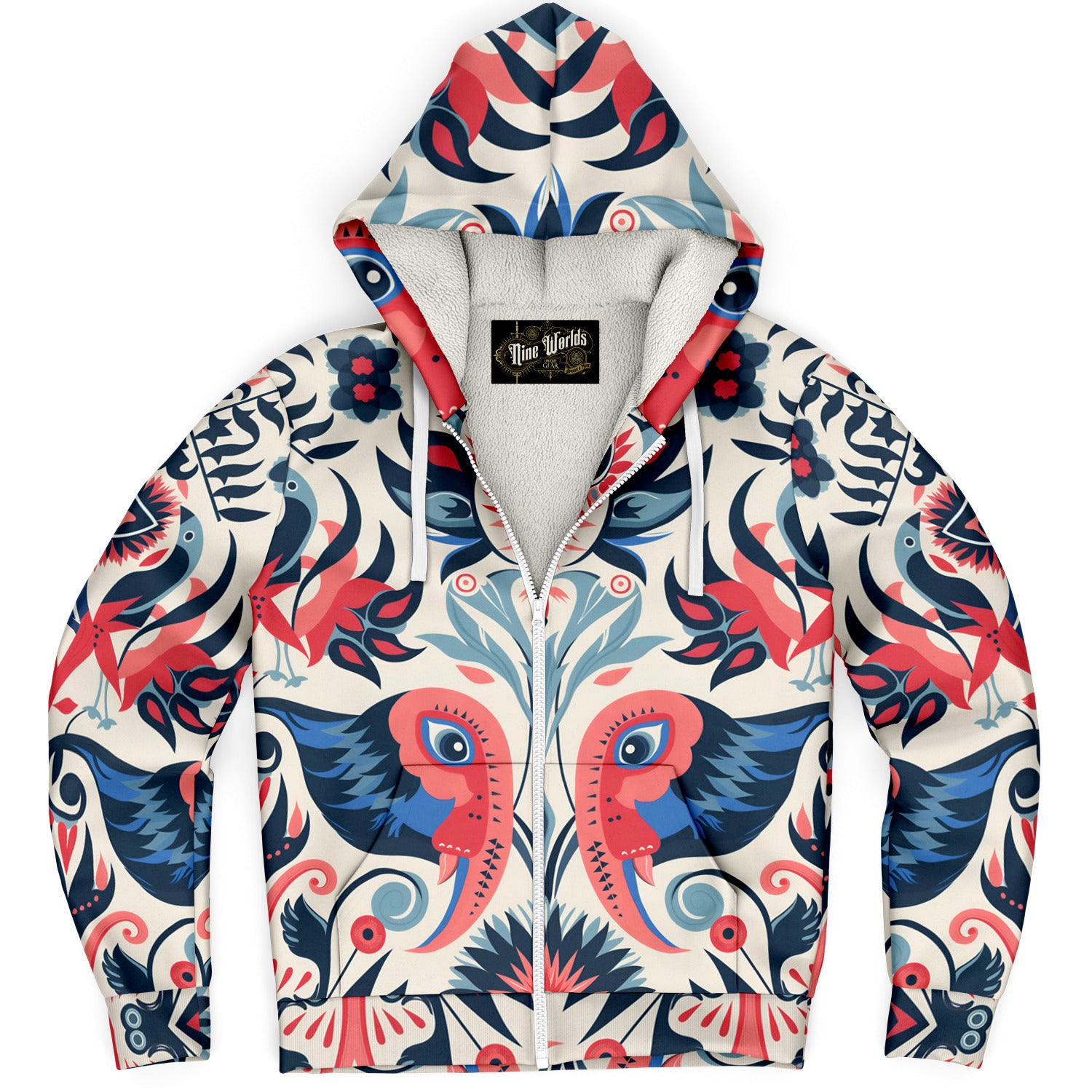 Fleece-Lined  Zip Hoodie - Columbian Zoomorphic Art - Nine Worlds Gear