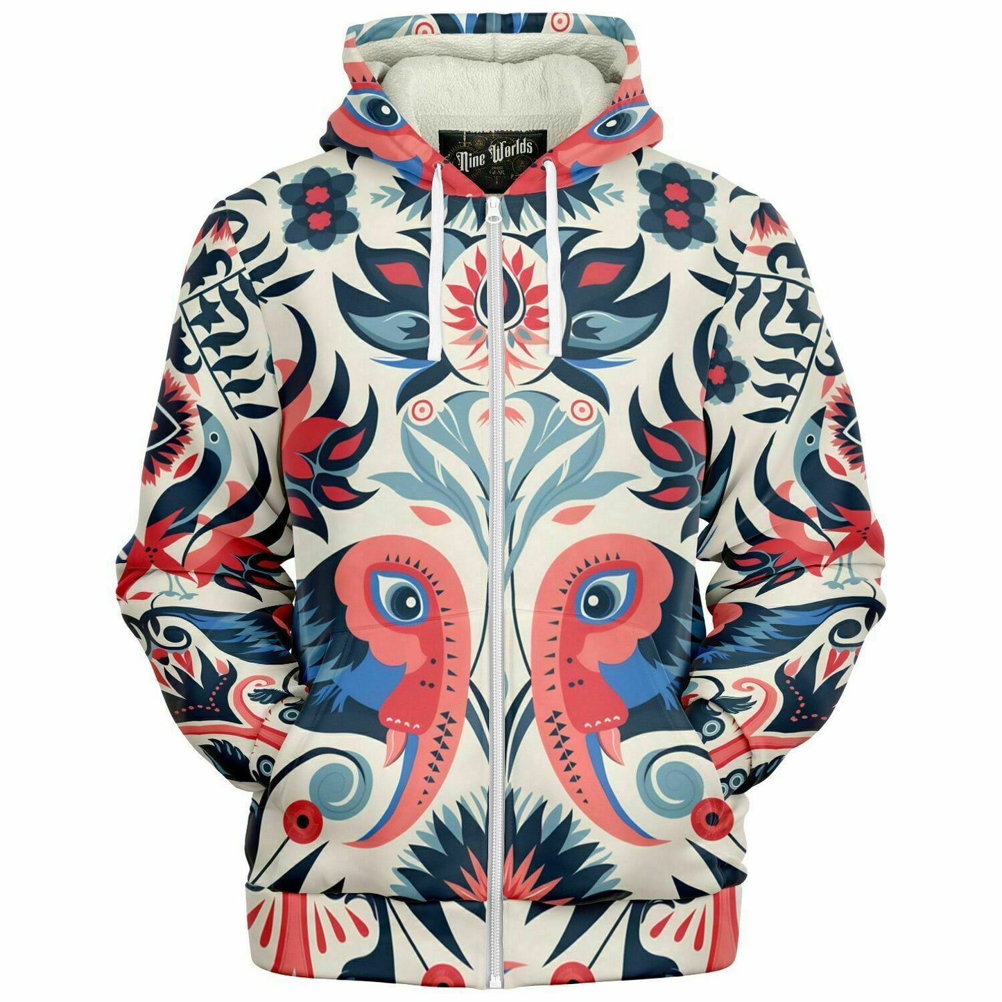 Fleece-Lined  Zip Hoodie - Columbian Zoomorphic Art - Nine Worlds Gear