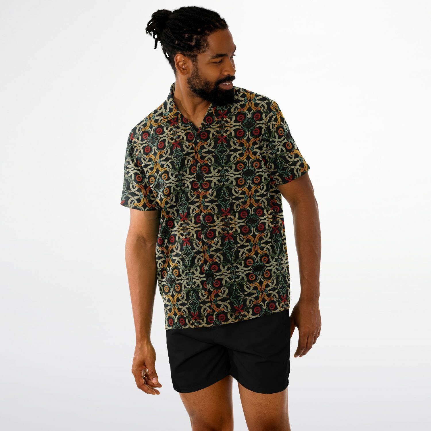 Spread Collar Short Sleeve Button-Down Shirt Norse Viking & Mythology Collection - Jelling - Nine Worlds Gear