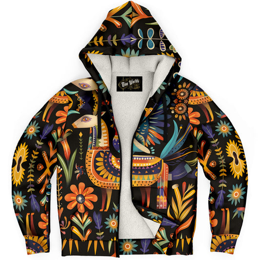 Fleece-Lined  Zip Hoodie - Bolivian Folk Art - Nine Worlds Gear