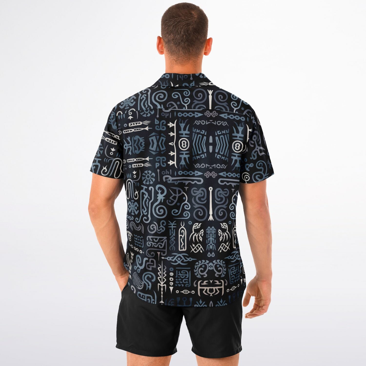 Spread Collar Short Sleeve Button-Down Shirt -  Norse Viking & Mythology Collection - Norse Symbols - Nine Worlds Gear