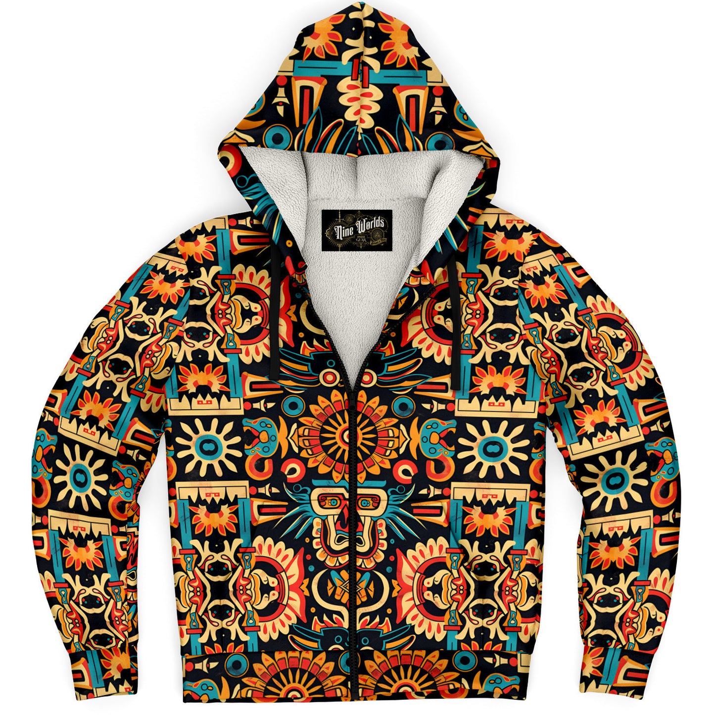 Fleece-lined Zip Hoddie -  Mayan Folk Art - Nine Worlds Gear