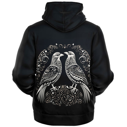 Fleece-Lined Zip  Hoodie - Norse Viking & Mythology Collection - Huginn and Muninn - Nine Worlds Gear