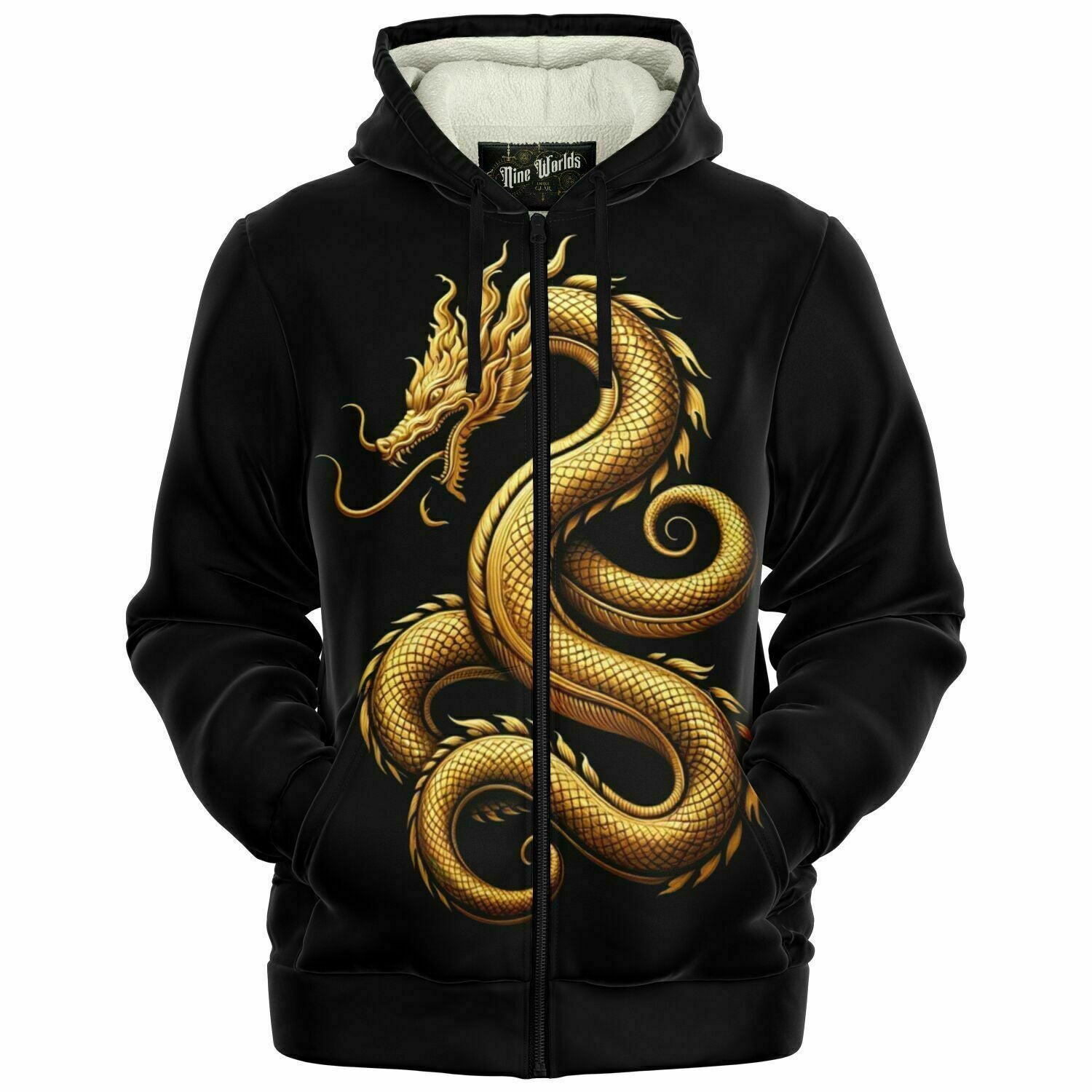 Fleece-Lined Zip Hoodie - Golden Serpent - Nine Worlds Gear