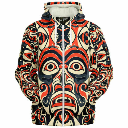 Fleece-Lined Zip Hoodie - Columbian Totem Art - Nine Worlds Gear