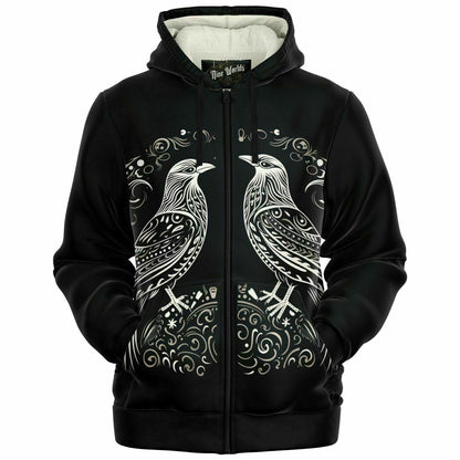 Fleece-Lined Zip  Hoodie - Norse Viking & Mythology Collection - Huginn and Muninn - Nine Worlds Gear