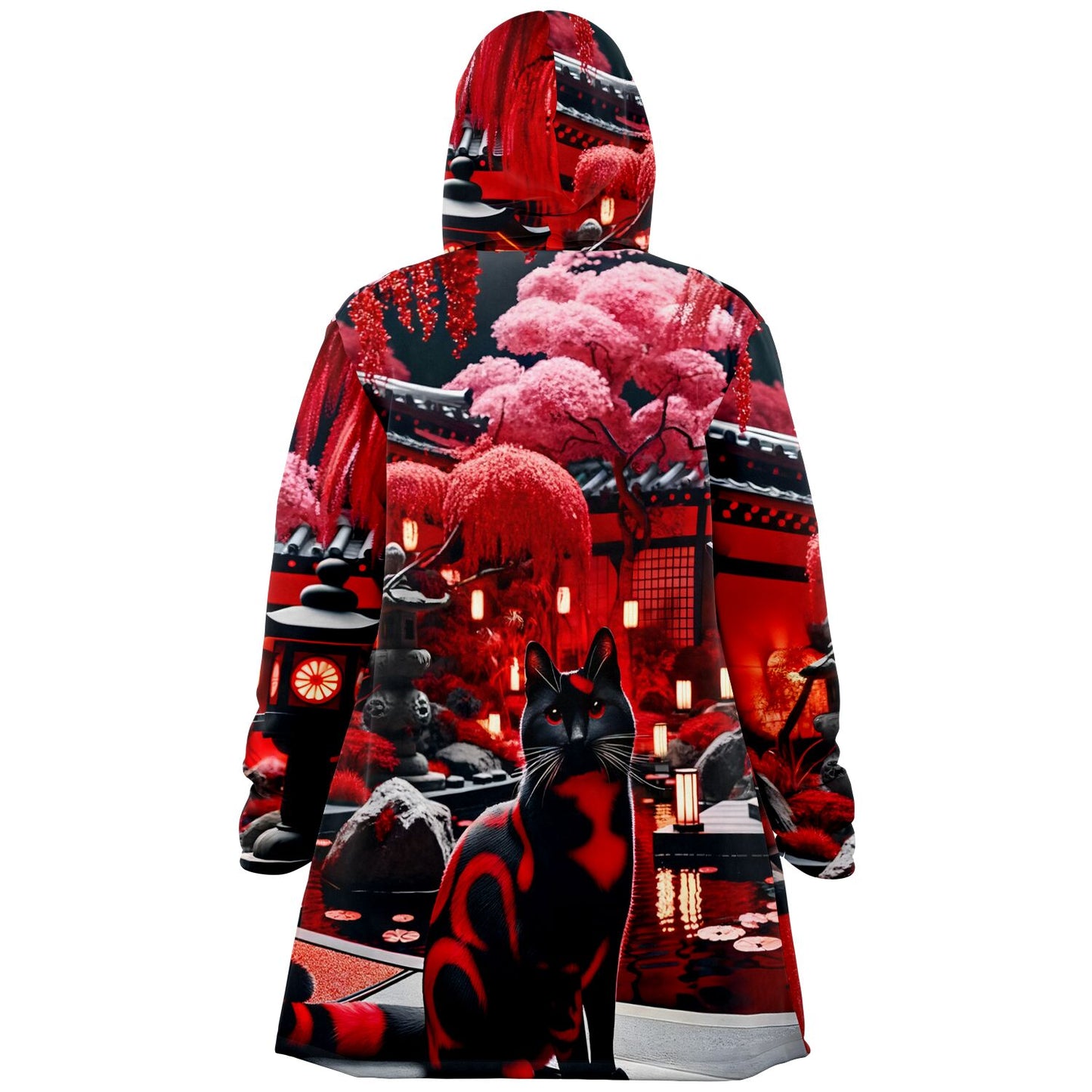 Microfleece Cloak - Red Japanese Garden - Nine Worlds Gear