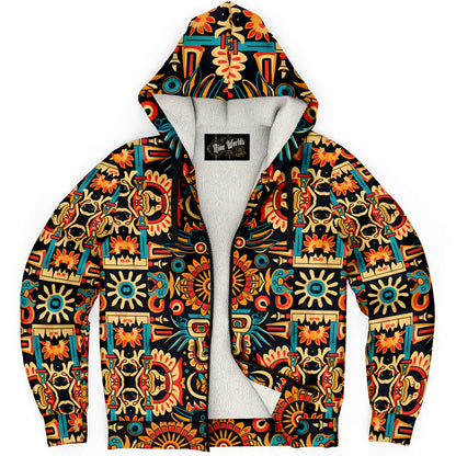 Fleece-lined Zip Hoddie -  Mayan Folk Art - Nine Worlds Gear