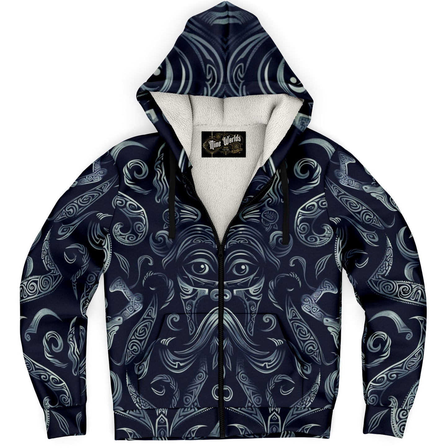 Fleece-Lined Zip Hoodie - Norse Viking & Mythology Collection - Odin - Nine Worlds Gear