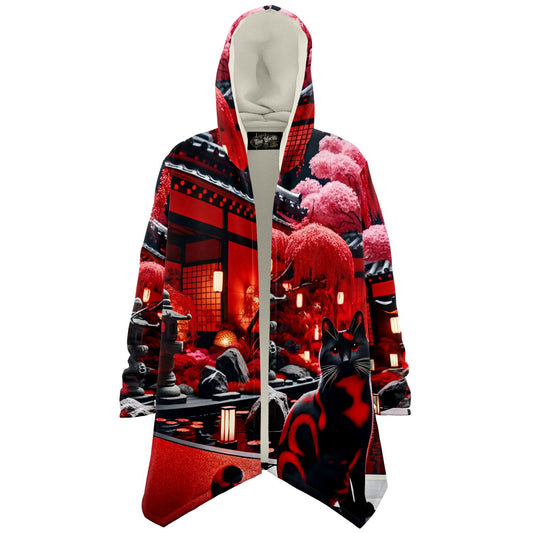 Microfleece Cloak - Red Japanese Garden - Nine Worlds Gear