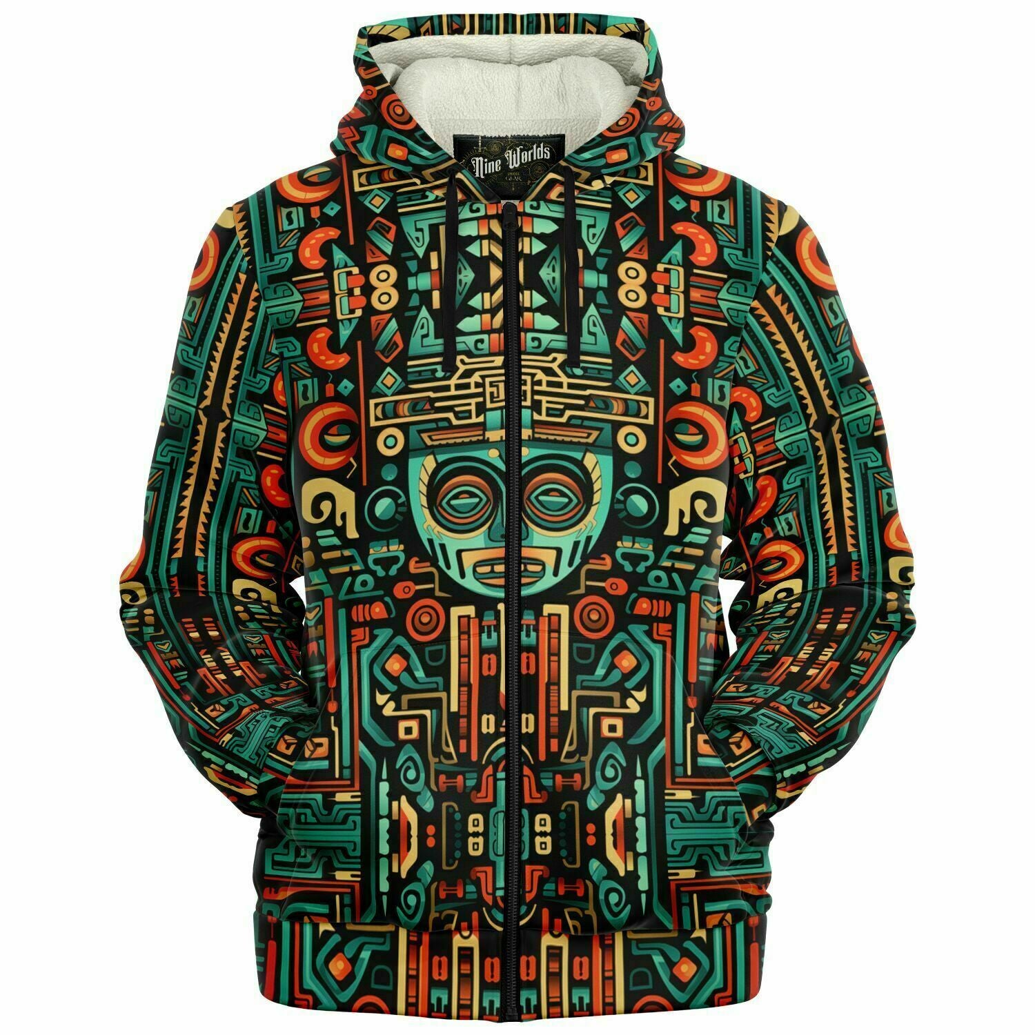 Fleece-Lined Zip Hoodie - Aztec Art - Nine Worlds Gear