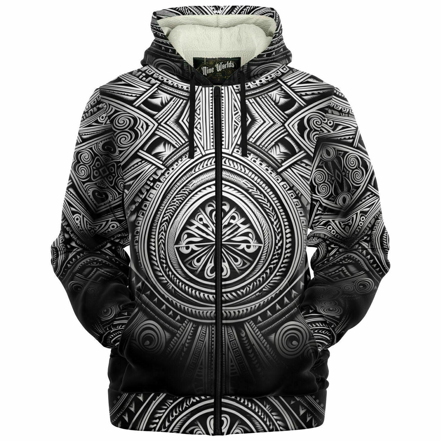 Fleece-Lined Zip Hoodie - Polynesian Tattoo Art - Nine Worlds Gear