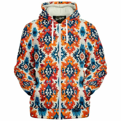 Fleece-Lined Zip Hoodie - Ecuadorian Ikat - Nine Worlds Gear