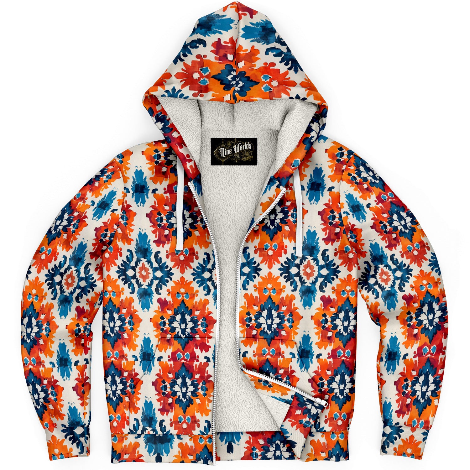 Fleece-Lined Zip Hoodie - Ecuadorian Ikat - Nine Worlds Gear