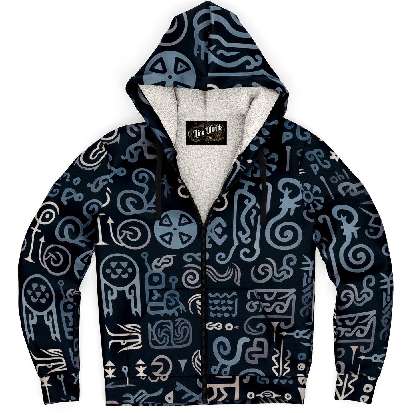 Fleece-Lined  Zip Hoodie - Norse Viking & Mythology Collection - Norse Symbols - Nine Worlds Gear