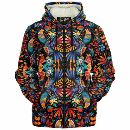 Fleece-Lined Zip Hoodie - Traditional Art of Paraguay - Nine Worlds Gear