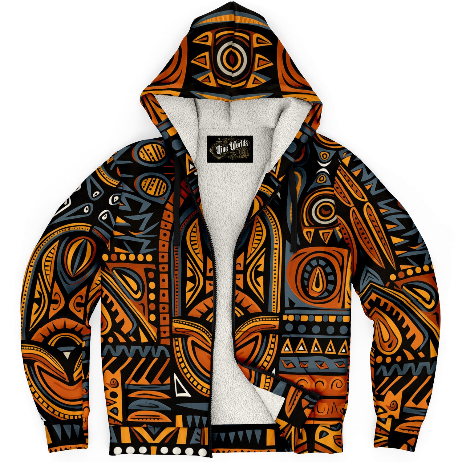 Fleece-Lined Zip Hoodie - African Tribal Art - Nine Worlds Gear