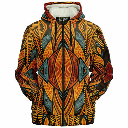 Fleece-Lined Zip Hoodie - African Art - Nine Worlds Gear