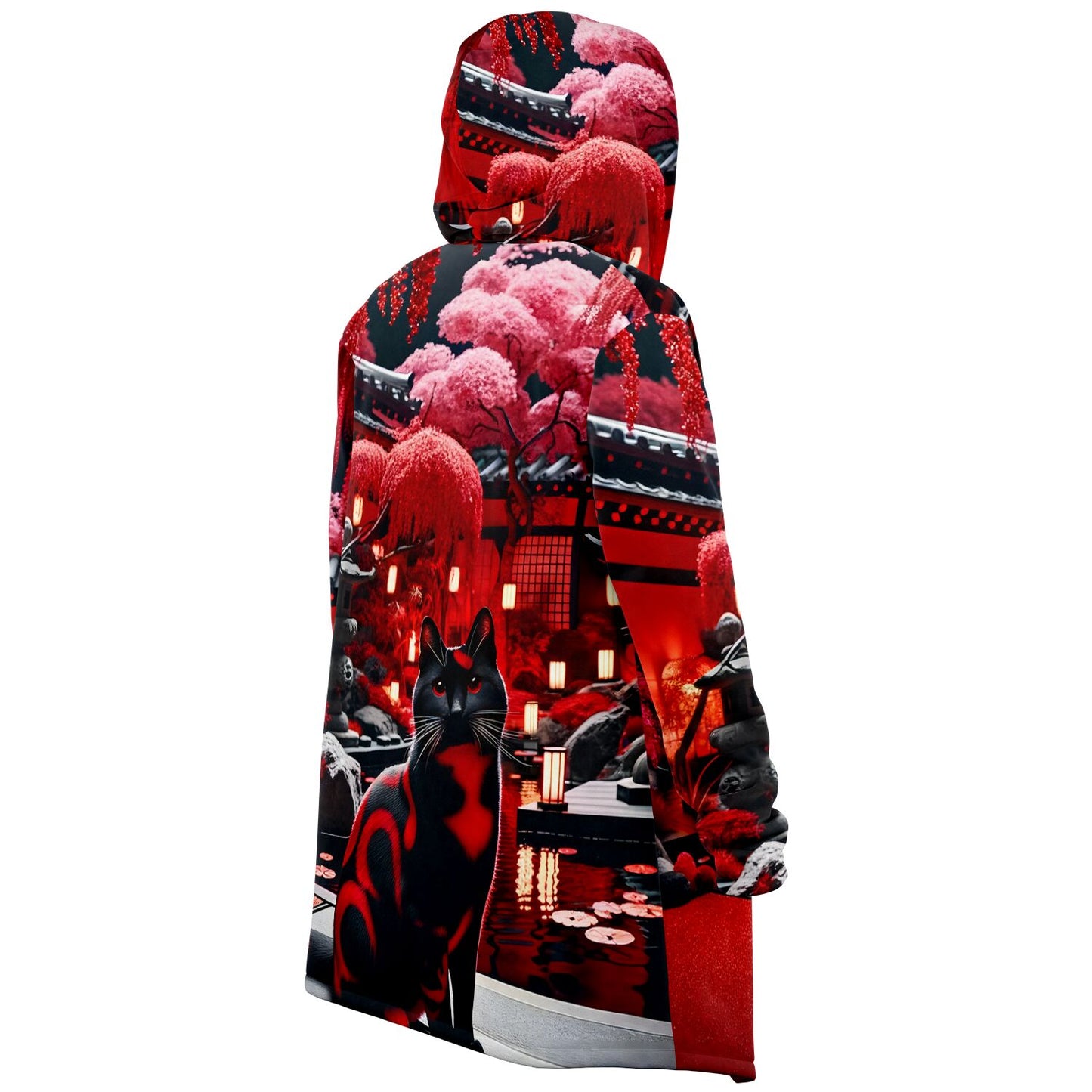 Microfleece Cloak - Red Japanese Garden - Nine Worlds Gear