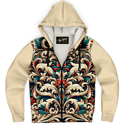 Fleece-Lined Zip Hoodie -  Norwegian Folk Art - Nine Worlds Gear