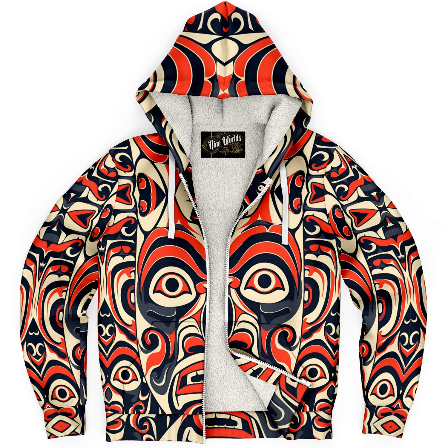 Fleece-Lined Zip Hoodie - Columbian Totem Art - Nine Worlds Gear