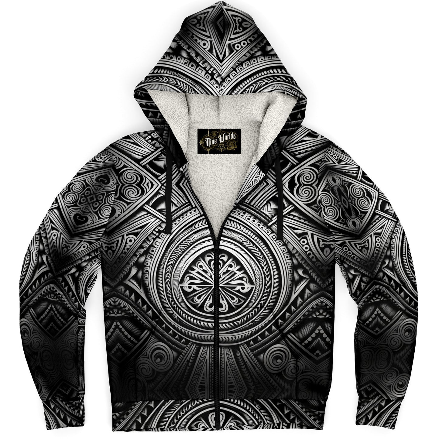 Fleece-Lined Zip Hoodie - Polynesian Tattoo Art - Nine Worlds Gear