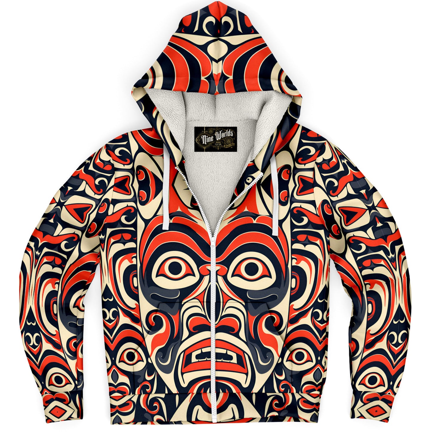 Fleece-Lined Zip Hoodie - Columbian Totem Art - Nine Worlds Gear