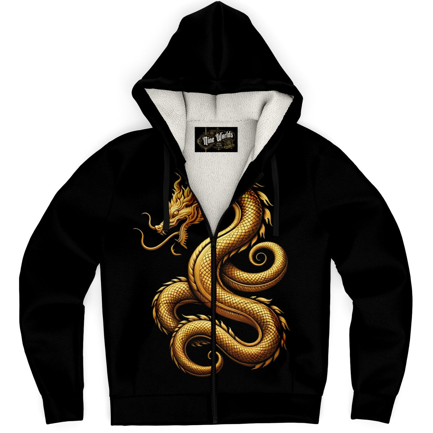 Fleece-Lined Zip Hoodie - Golden Serpent - Nine Worlds Gear