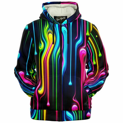 Fleece-Lined Zip Hoodie - Melted Neon - Nine Worlds Gear