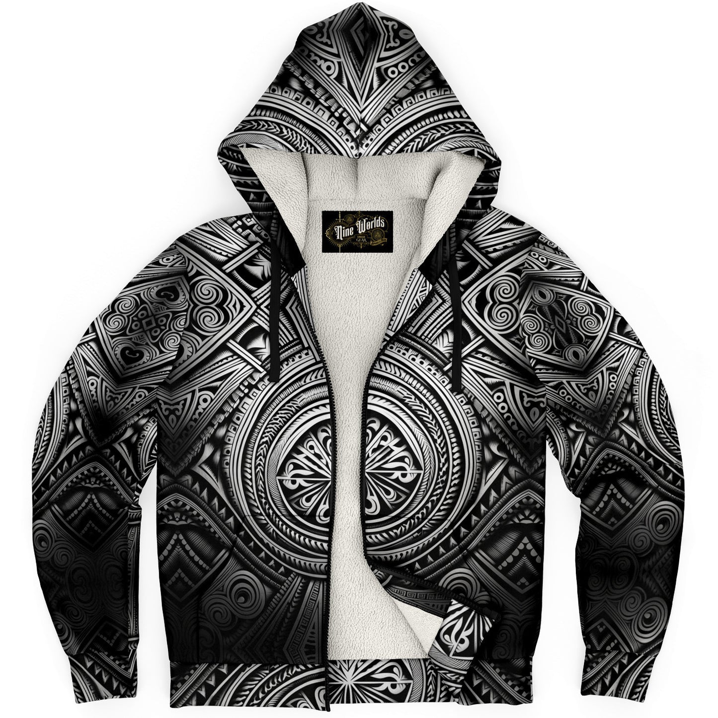 Fleece-Lined Zip Hoodie - Polynesian Tattoo Art - Nine Worlds Gear