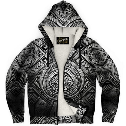 Fleece-Lined Zip Hoodie - Polynesian Tattoo Art - Nine Worlds Gear