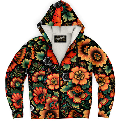 Fleece-Lined Zip Hoodie - Chilean Folk Art - Nine Worlds Gear