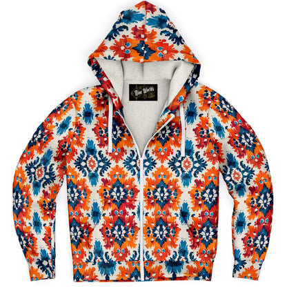 Fleece-Lined Zip Hoodie - Ecuadorian Ikat - Nine Worlds Gear