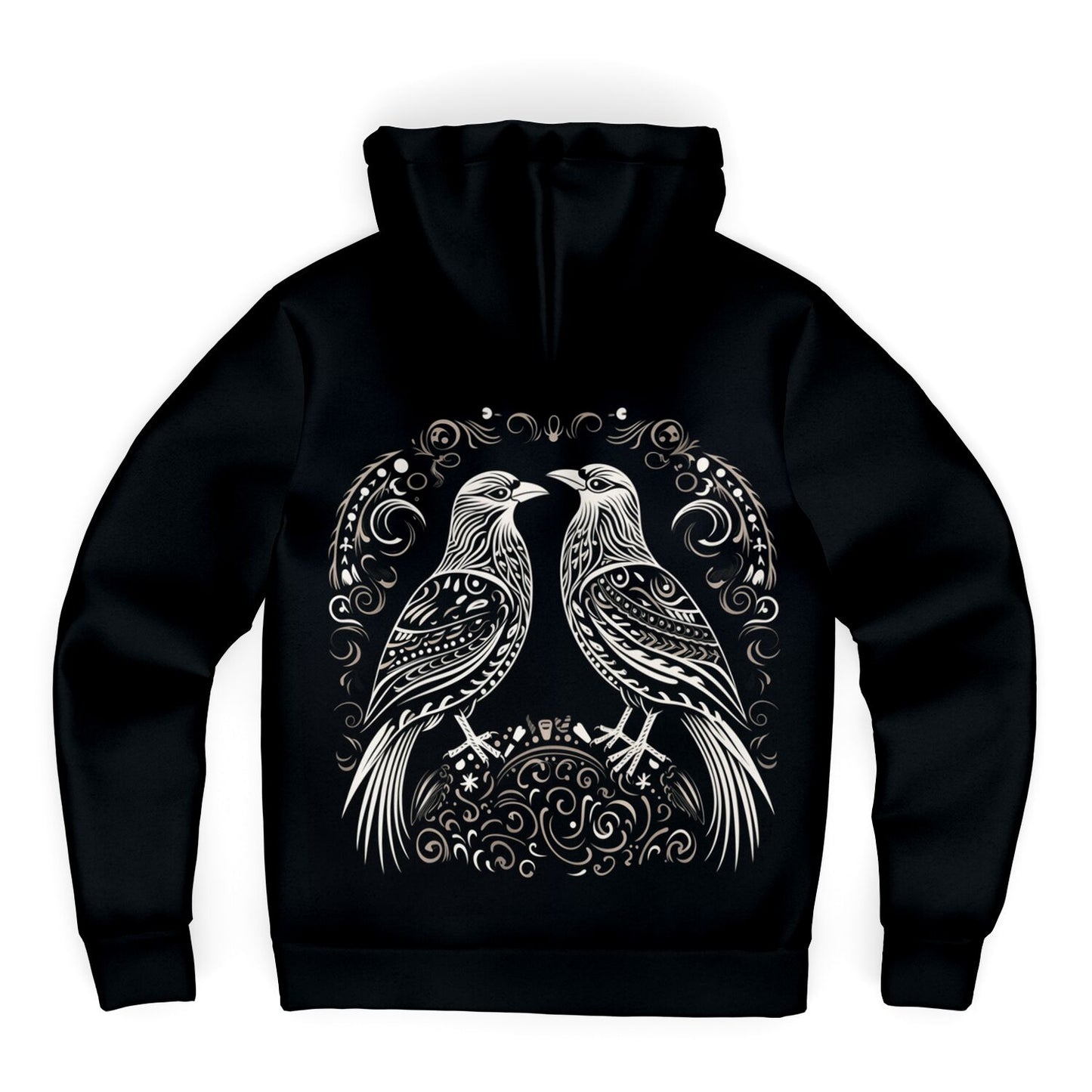 Fleece-Lined Zip  Hoodie - Norse Viking & Mythology Collection - Huginn and Muninn - Nine Worlds Gear