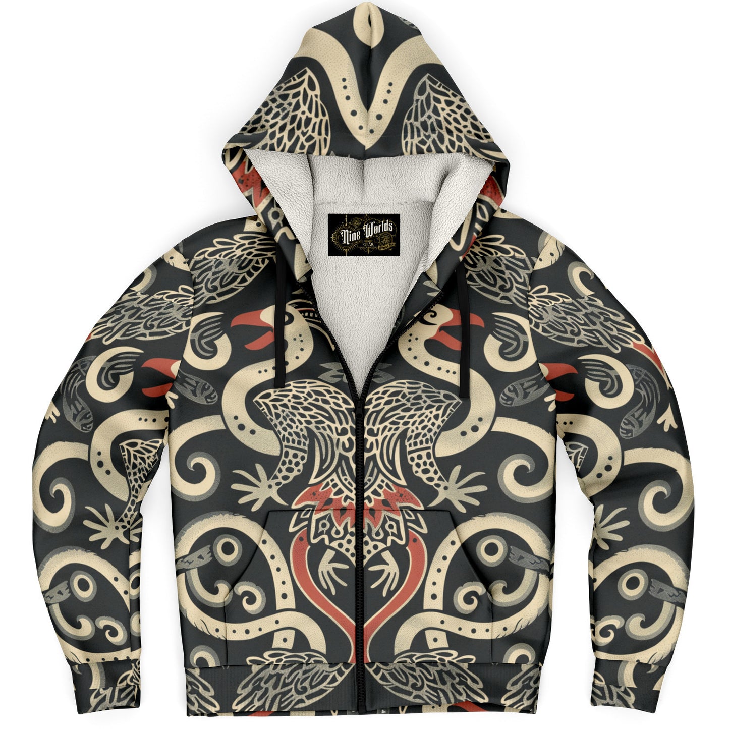 Fleece-Lined  Ziphoodie - Norse Viking &  Mythology - Gullinkambi - Nine Worlds Gear