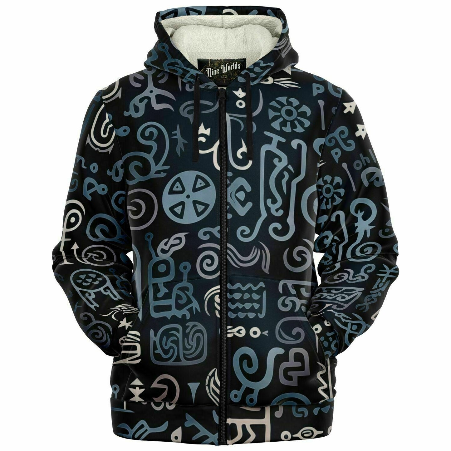 Fleece-Lined  Zip Hoodie - Norse Viking & Mythology Collection - Norse Symbols - Nine Worlds Gear