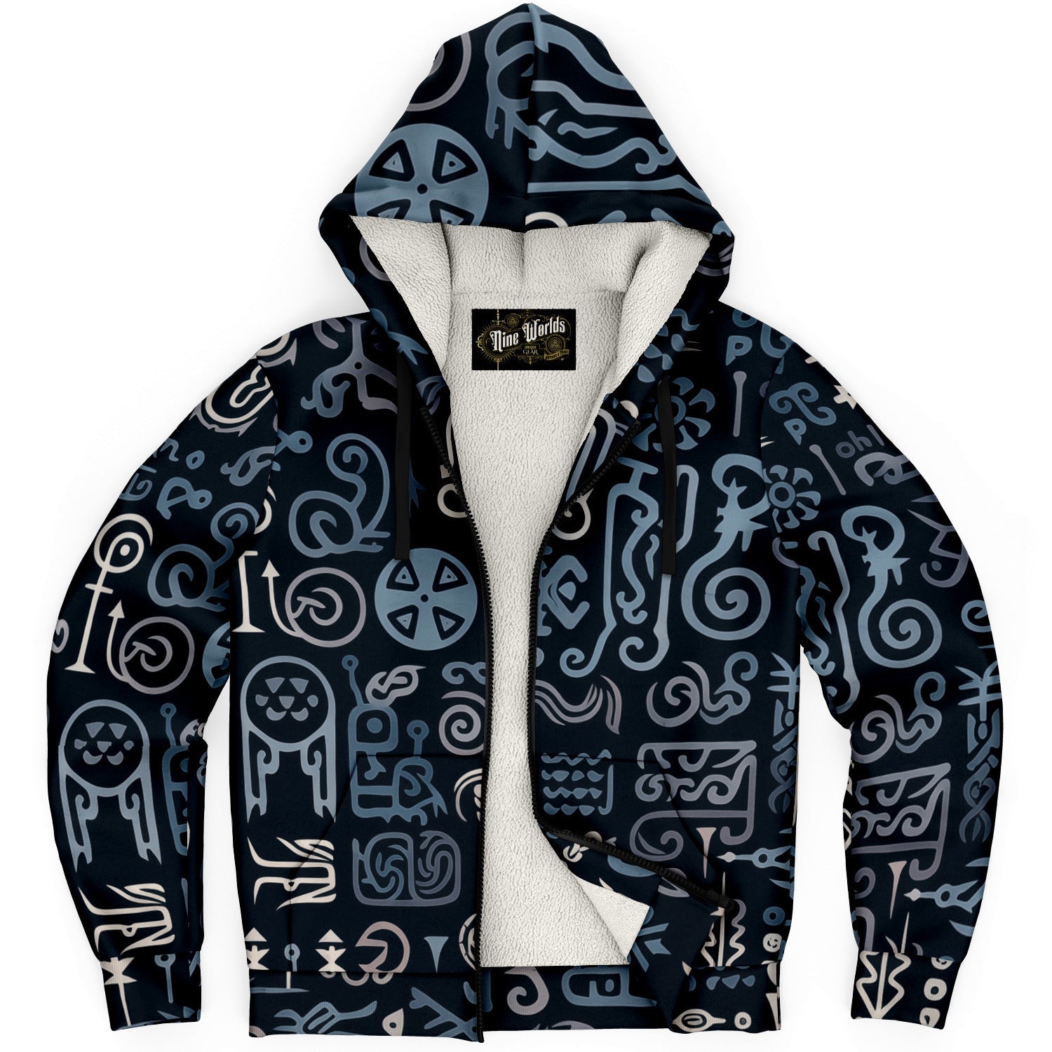 Fleece-Lined  Zip Hoodie - Norse Viking & Mythology Collection - Norse Symbols - Nine Worlds Gear