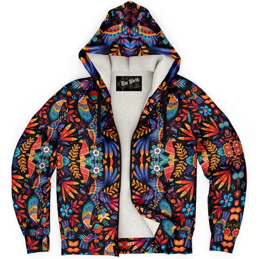 Fleece-Lined Zip Hoodie - Traditional Art of Paraguay - Nine Worlds Gear