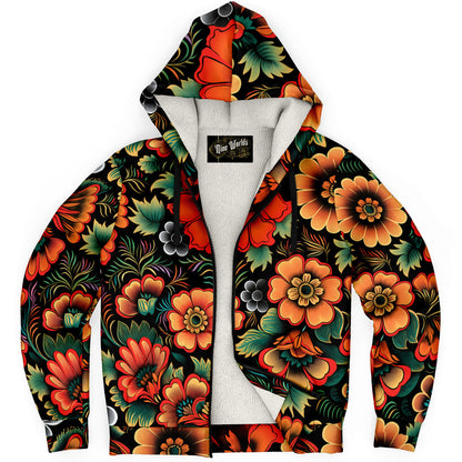 Fleece-Lined Zip Hoodie - Chilean Folk Art - Nine Worlds Gear