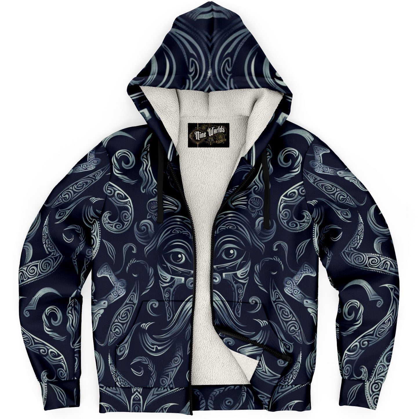 Fleece-Lined Zip Hoodie - Norse Viking & Mythology Collection - Odin - Nine Worlds Gear