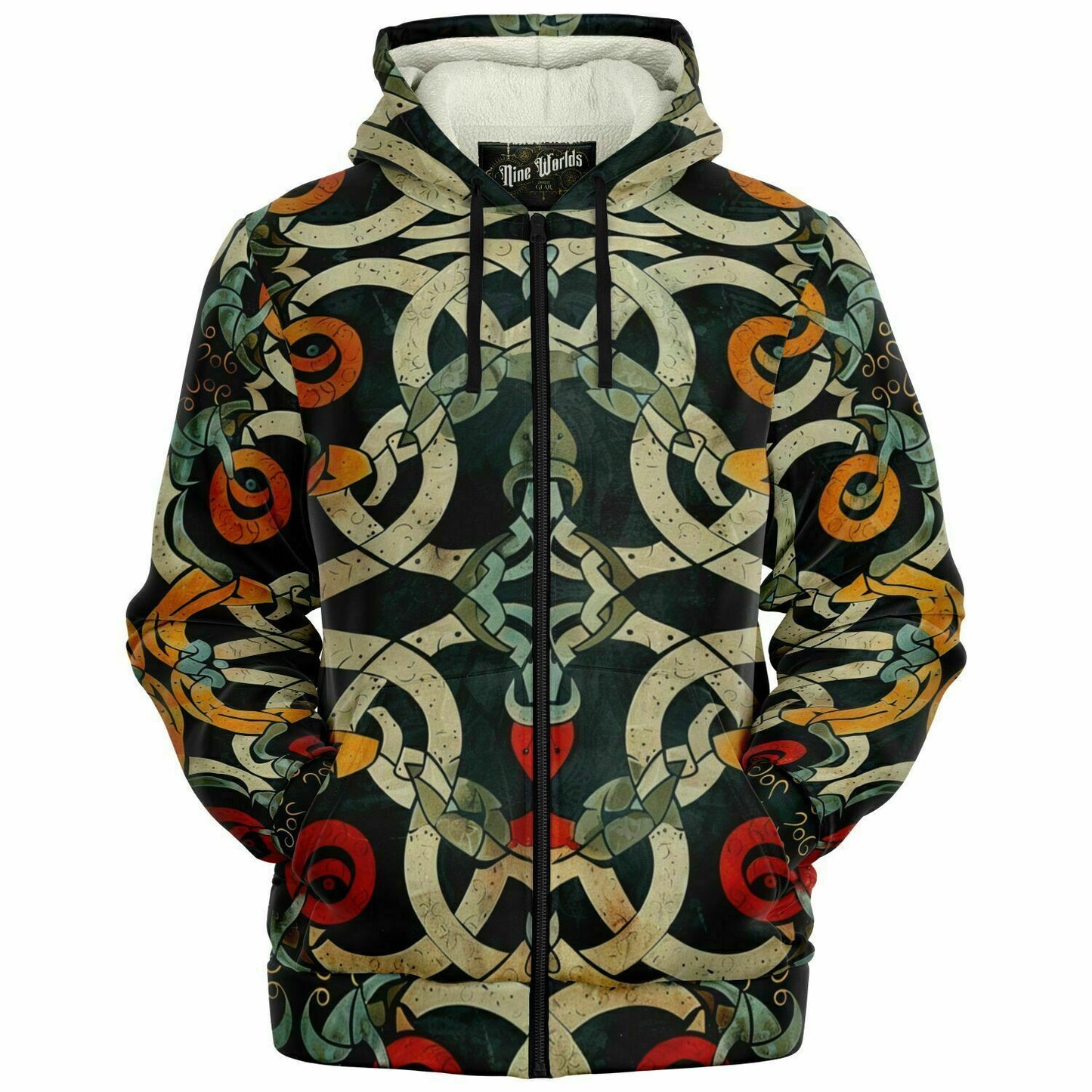 Fleece-Lined Zip Hoodie - Norse Viking & Mythology Collection - Jelling - Nine Worlds Gear