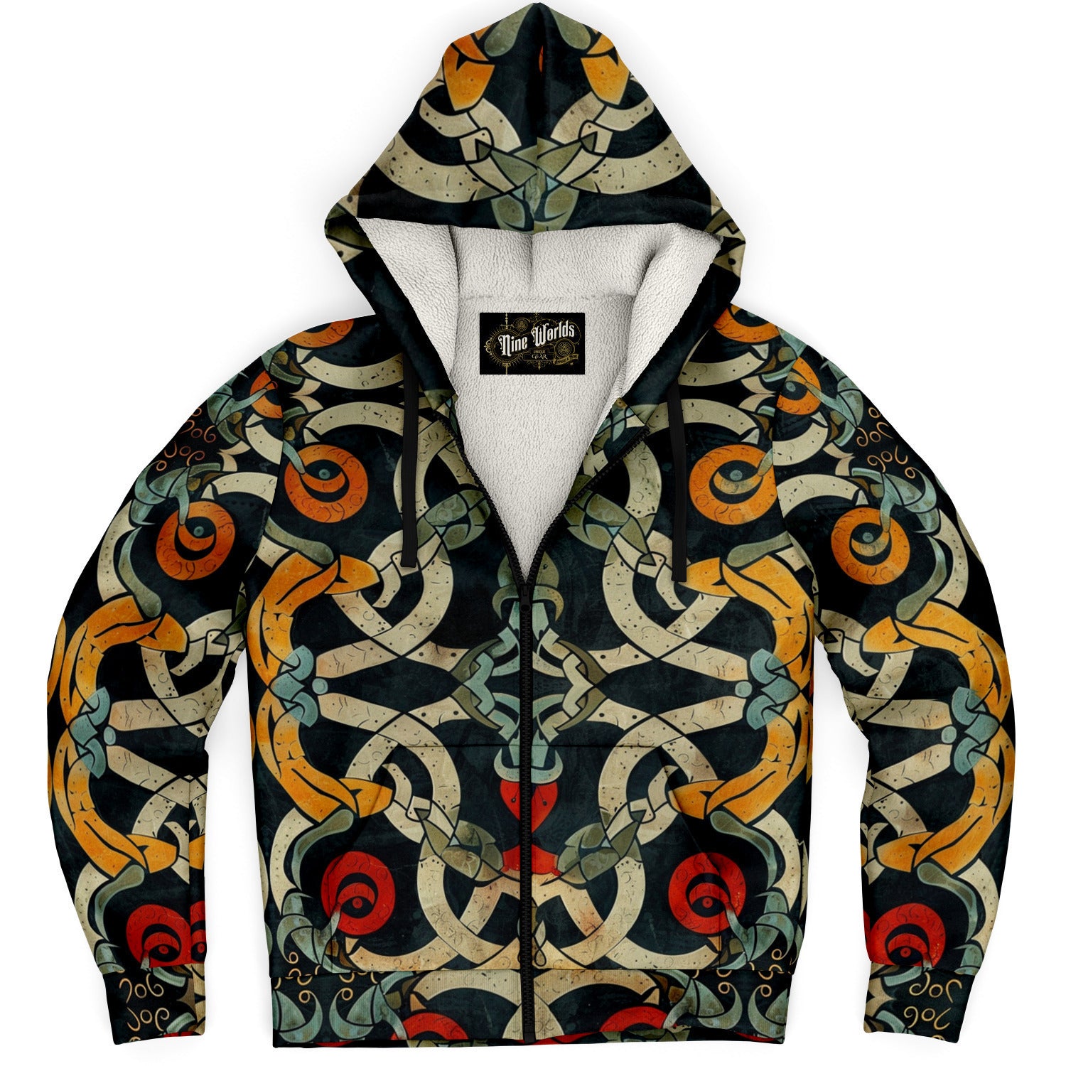 Fleece-Lined Zip Hoodie - Norse Viking & Mythology Collection - Jelling - Nine Worlds Gear